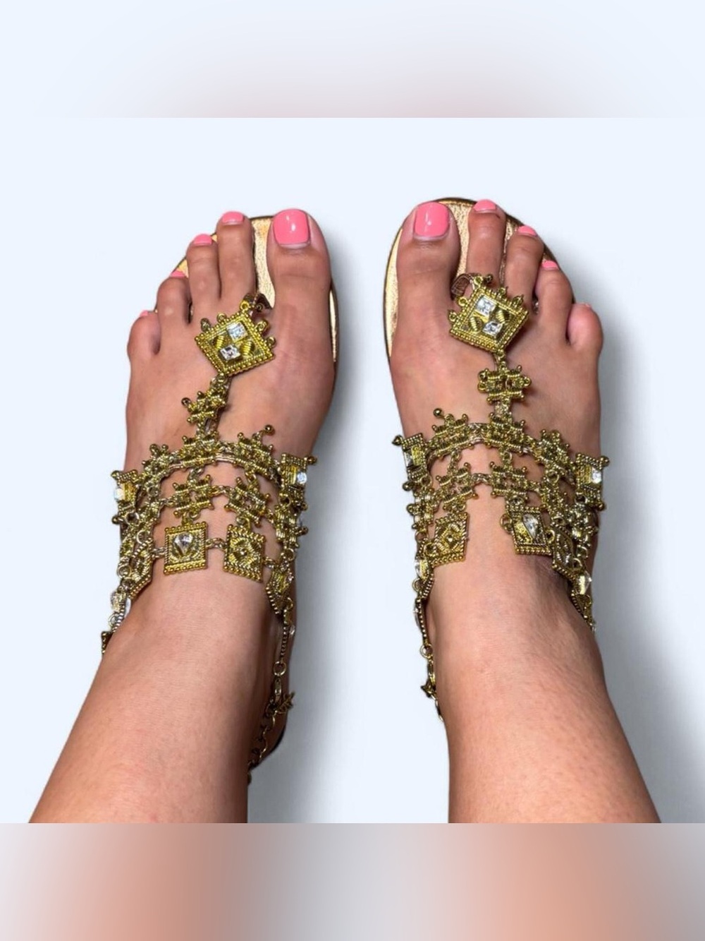 Y2K Gold Beaded Sandals Flats by Colin Stuart!